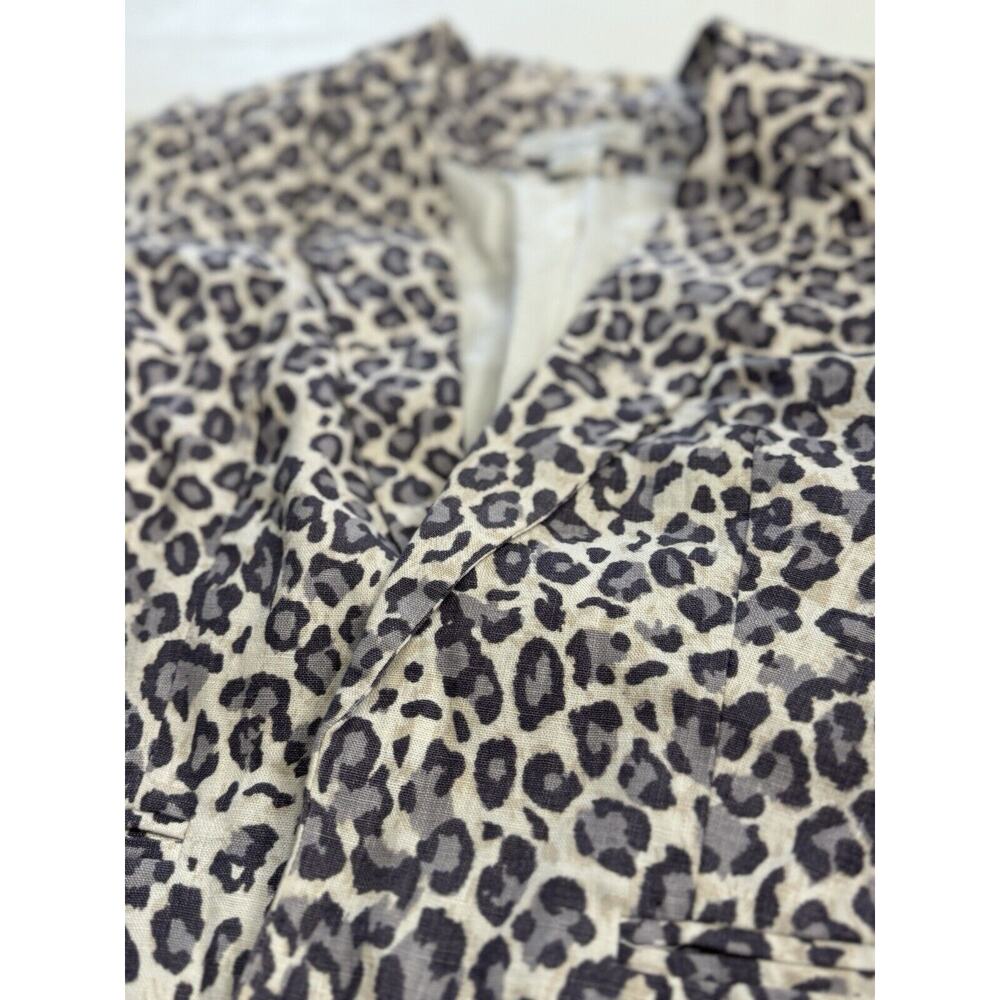 Rachel Zoe Jacket Womens Medium Beige Brown Animal Print Blazer Linen Blend - Picture 2 of 4